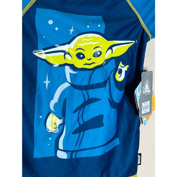 NWT DISNEY STAR WARS Grogu Swim Trunks Rashguard and Slides Set - Picture 6 of 8